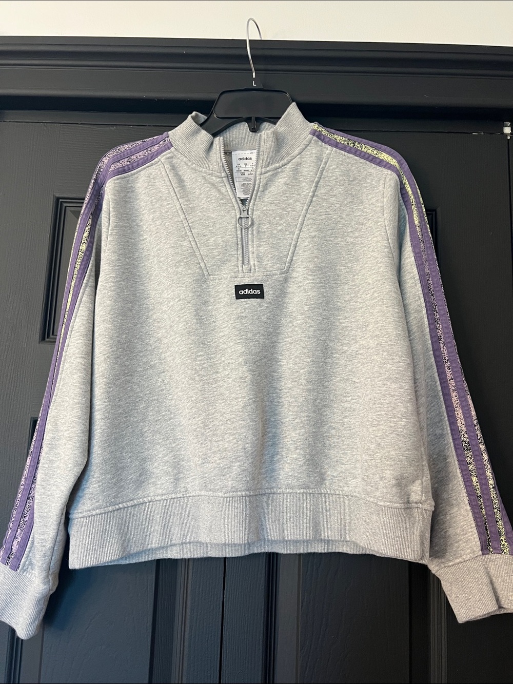 adidas Light Gray Half-Zip Pullover with Purple Stripes - Picture 5 of 7
